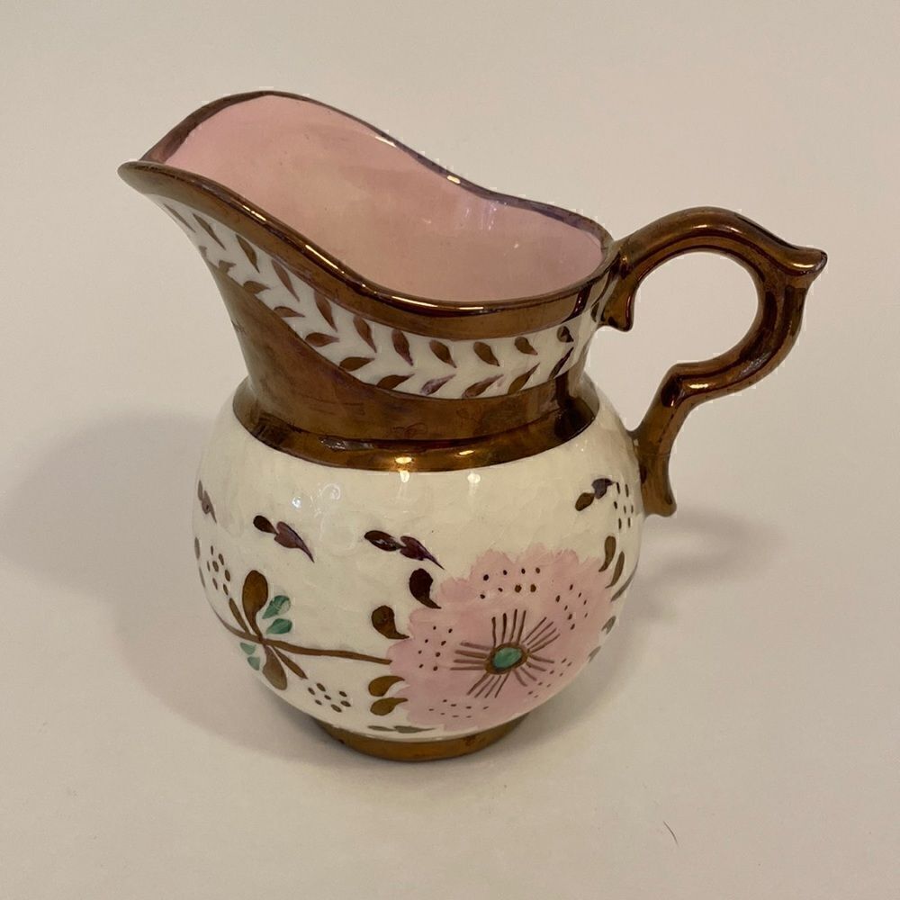Vintage Porcelain Louis XV Pitcher Creamer Hand Painted Gold Finish